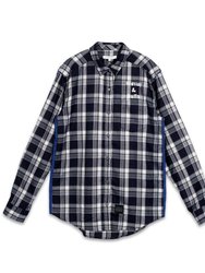 Men's Plaid Side Panel Flannel Shirt In Navy - Navy