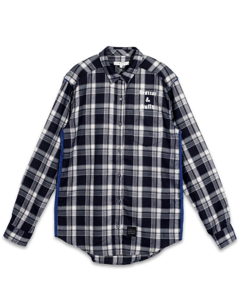 Men's Plaid Side Panel Flannel Shirt In Navy - Navy