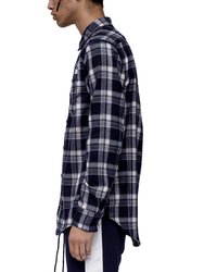 Men's Plaid Side Panel Flannel Shirt In Navy