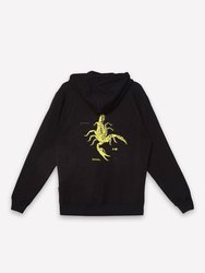 Men's Pullover Hoodie With Scorpion Screen Print - Black