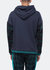Men's Pullover Hoodie With Wool Blend Plaid Sleeves - Navy
