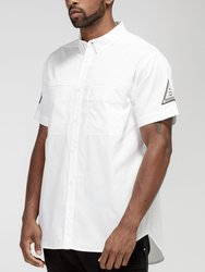 Men's Reflective Short Sleeve Button Down In White
