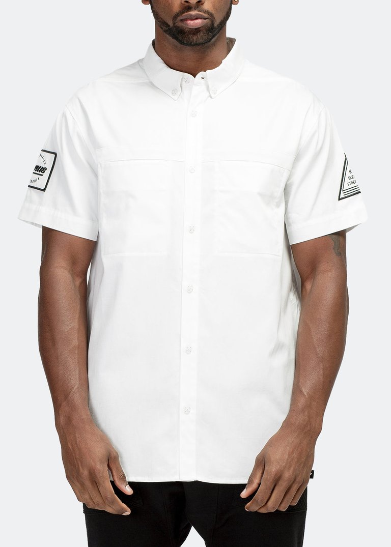 Men's Reflective Short Sleeve Button Down In White - White