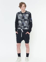Men's Rib Cuffed Shorts in Light Weight Knit Fabric In Black - Black