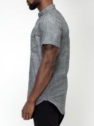 Men's Short Sleeve Mandarin Collar Shirt In Charcoal