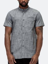 Men's Short Sleeve Mandarin Collar Shirt In Charcoal - Charcoal