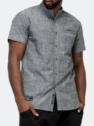 Men's Short Sleeve Mandarin Collar Shirt In Charcoal