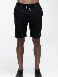 Men's Sweat Shorts With White Tape On Side - Black