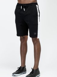 Men's Sweat Shorts With White Tape On Side - Black
