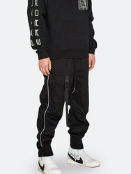 Men's Tactical Strap Cargo Joggers In Black - Black