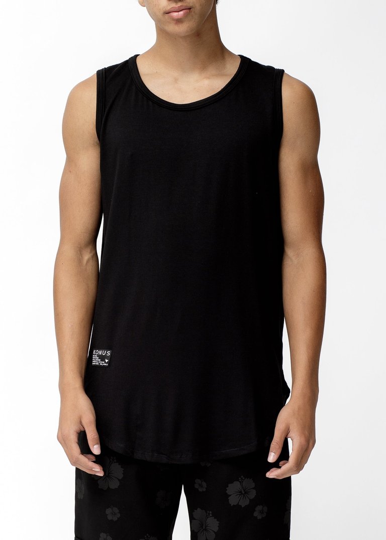 Men's Tank Top With Accent Label In Black - Black