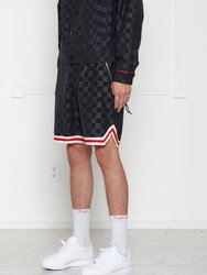 Men's Tonal Checkered Shorts With Tape In Black