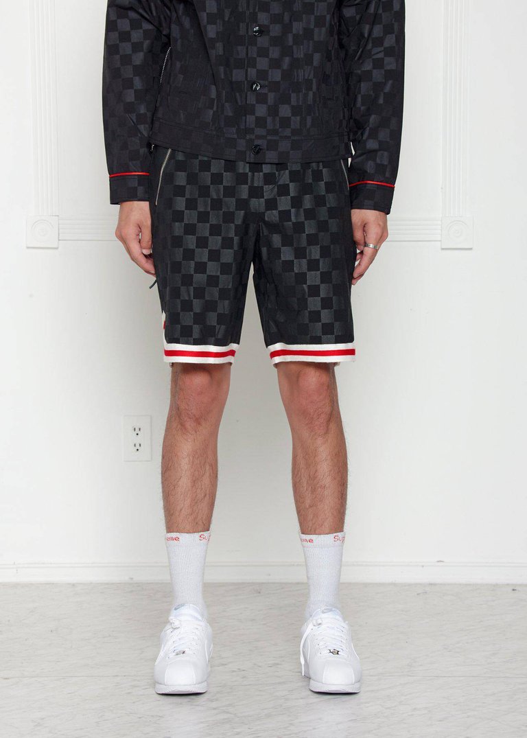 Men's Tonal Checkered Shorts With Tape In Black