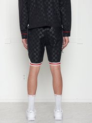 Men's Tonal Checkered Shorts With Tape In Black