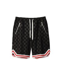Men's Tonal Checkered Shorts With Tape In Black - Black