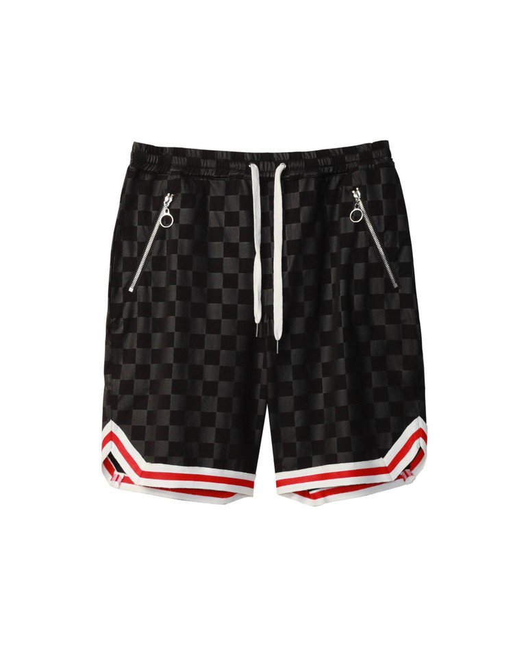 Men's Tonal Checkered Shorts With Tape In Black - Black