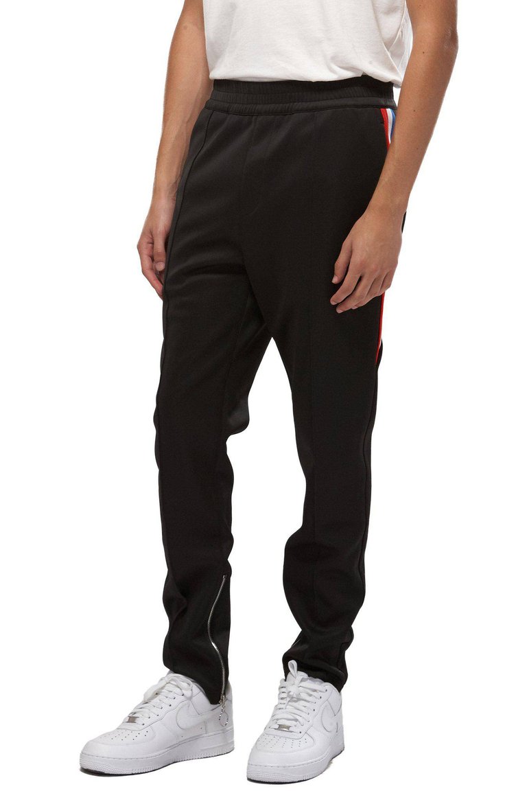 Men's Track Pants With Knit Tape Detail In Black - Black