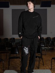 Men's Wide Print Patch French Terry Sweatpants - Black