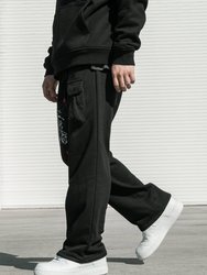 Men's Wide Print Patch French Terry Sweatpants - Black