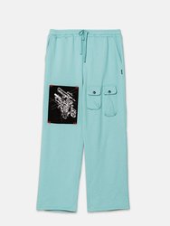 Men's Wide Print Patch French Terry Sweatpants - Teal - Teal
