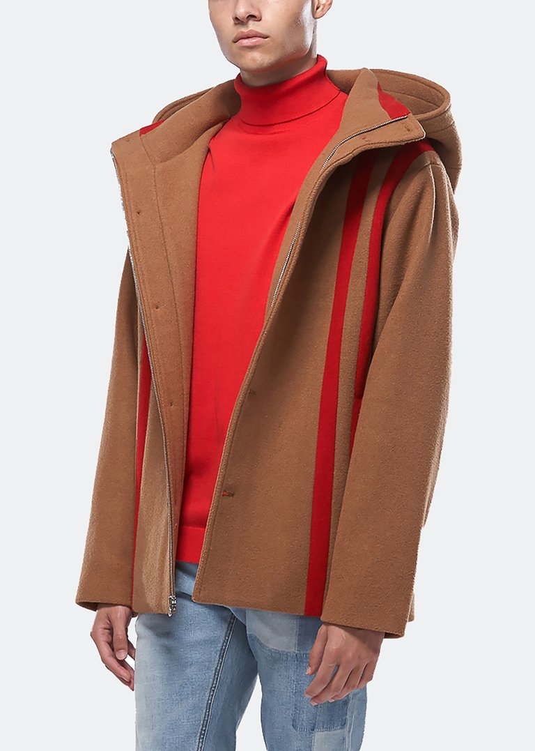 Men's Wool Blend Hooded Coat In Camel
