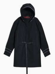 Men's Wool Blend Hooded Coat With Reflective Piping - Black