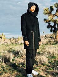 Men's Wool Blend Hooded Coat With Reflective Piping
