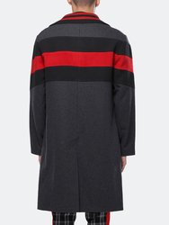 Men's Wool Blend Long Coat With Contrast Stripes In Charcoal