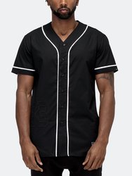 Men's Woven Baseball Jersey Shirt In Black - Black
