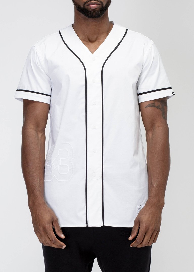 Men's Woven Baseball Jersey Shirt In White - White