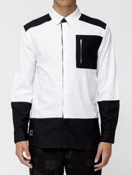 Men's Zip Pocket Button Up In White Black - Black/White