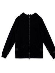 Men's Zip Up Hoodie With Chenille Embroidery In Black - Black
