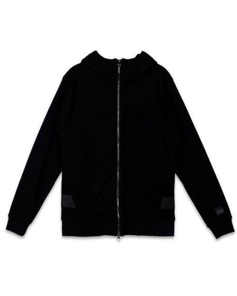 Men's Zip Up Hoodie With Chenille Embroidery In Black - Black