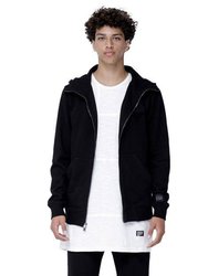 Men's Zip Up Hoodie With Chenille Embroidery In Black