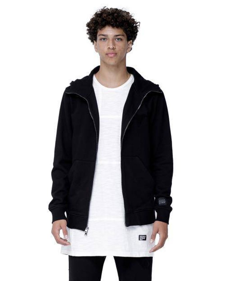 Men's Zip Up Hoodie With Chenille Embroidery In Black