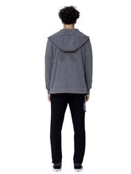 Men's Zip up Hoodie With Chenille Embroidery In Heather Grey