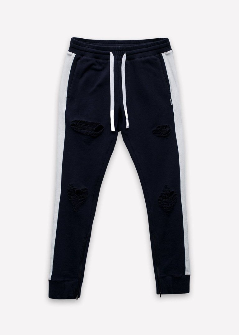 Side Strip French Terry Joggers In Navy - Navy
