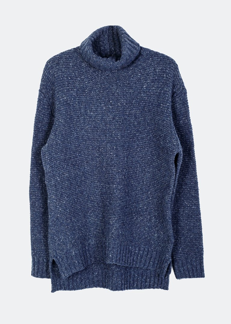 Unisex Acrylic Wool Blend Turtleneck Sweater - Blue