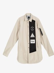 Unisex Contrast Panel Long Shirt Jacket - Khaki