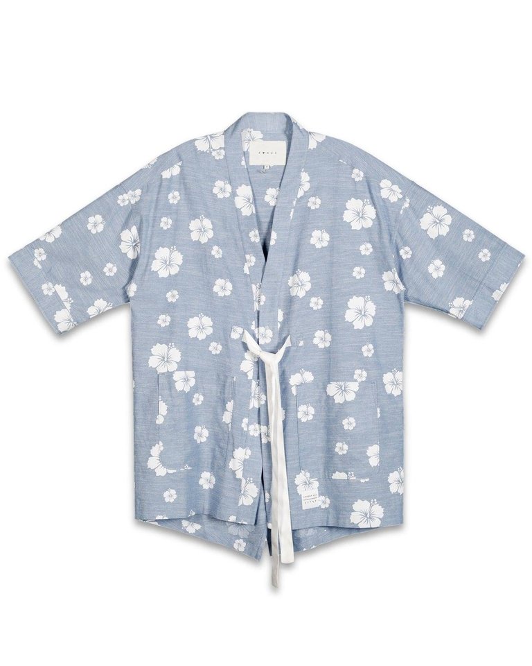 Unisex Floral Kimono Shirt In Blue - Blue