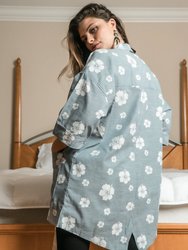 Unisex Floral Kimono Shirt In Blue