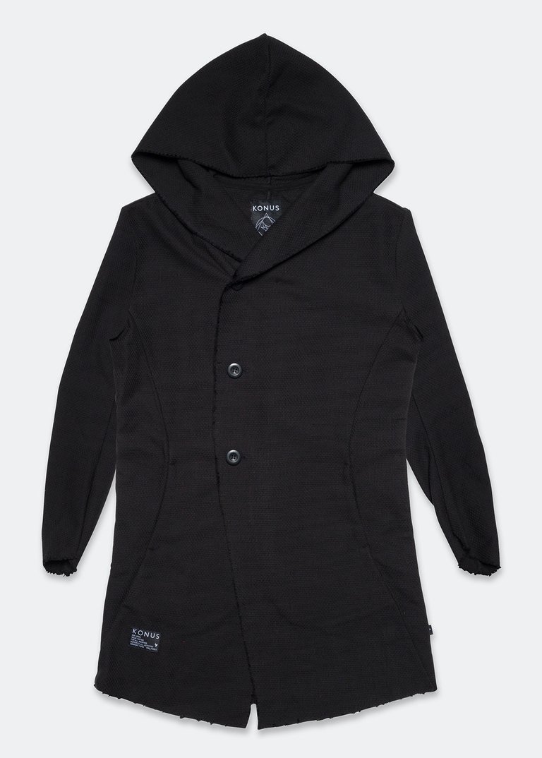 Unisex Hooded Fishtail Jacket - Black