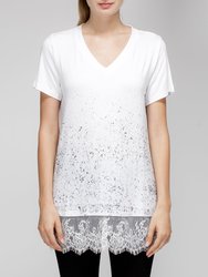 Women's Lace Detail V Neck Tee - White