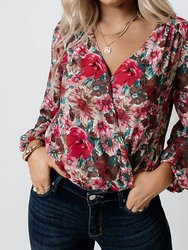 Floral Cross Over Bodysuit In Rose