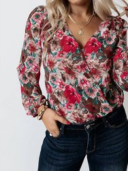 Floral Cross Over Bodysuit In Rose - Rose