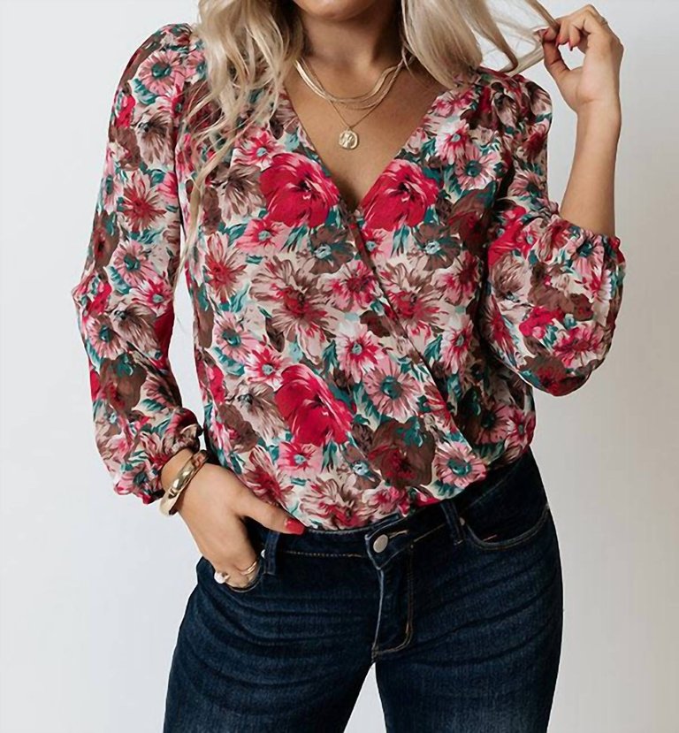 Floral Cross Over Bodysuit In Rose - Rose