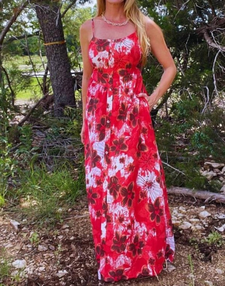 Smocked Back Floral Dress In Red - Red