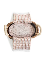 Bread Warmer & Basket Gift Set With Tea Towel - Flower - Light Brown