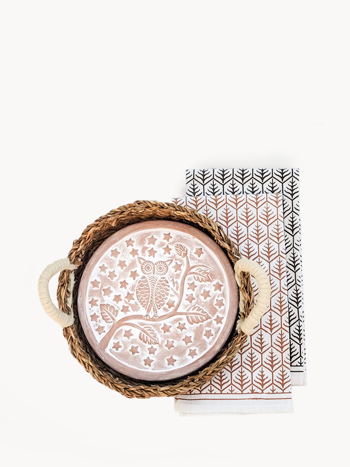 Bread Warmer & Basket Gift Set With Light Brown Tea Towel - Owl Oval by  KORISSA