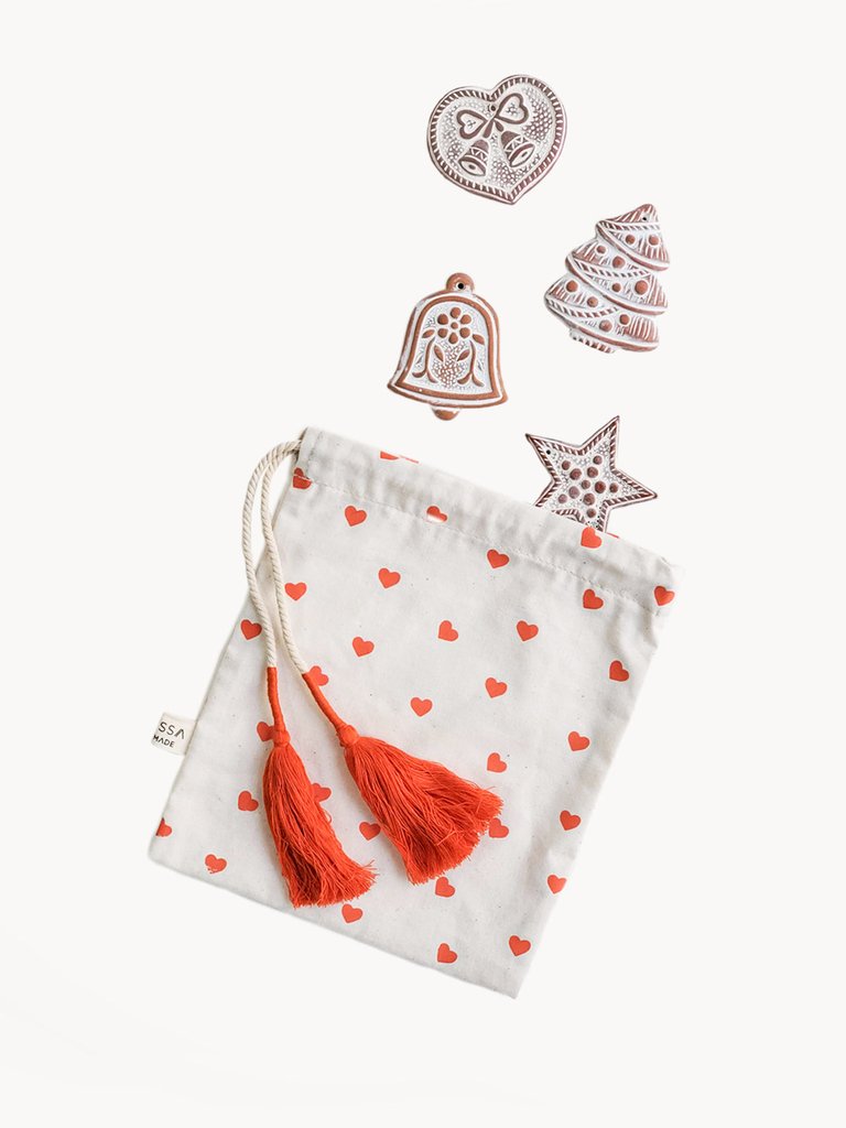 Handmade Sugar Saver Ornament - Holiday Gift Edition with Heart Pouch - White/Red